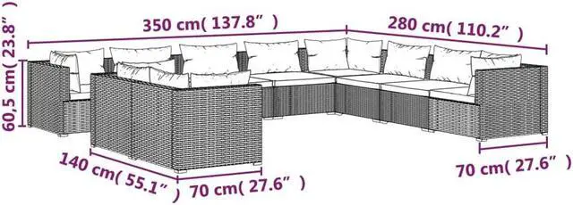 Alt view image 4 of 6 - vidaXL Patio Lounge Set Outdoor Sectional Sofa Set 10 Piece Brown Poly Rattan