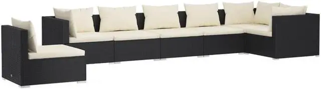 Alt view image 2 of 6 - vidaXL Patio Lounge Set 7 Piece with Cushions Poly Rattan Black Garden Seat
