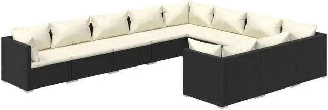 Alt view image 2 of 6 - vidaXL Patio Lounge Set 10 Piece with Cushions Poly Rattan Black Garden Seat