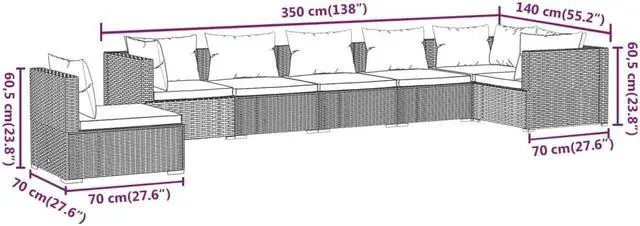Alt view image 4 of 6 - vidaXL Patio Lounge Set 7 Piece with Cushions Poly Rattan Black Garden Seat