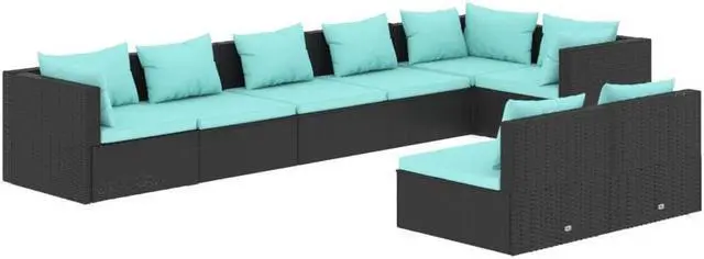 Alt view image 2 of 6 - vidaXL Patio Lounge Set 8 Piece with Cushions Black Poly Rattan Garden Seat