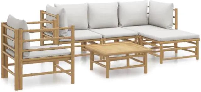 Alt view image 2 of 6 - vidaXL Patio Furniture Set 6 Piece Lounge Set with Light Gray Cushions Bamboo