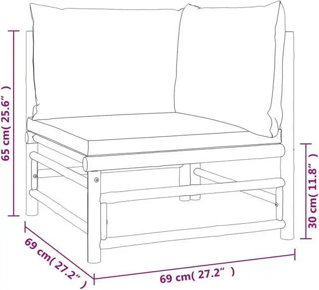 Alt view image 4 of 6 - vidaXL Patio Furniture Set 6 Piece Lounge Set with Light Gray Cushions Bamboo