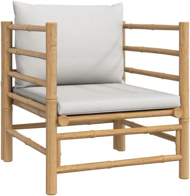 Alt view image 3 of 6 - vidaXL Patio Furniture Set 6 Piece Lounge Set with Light Gray Cushions Bamboo