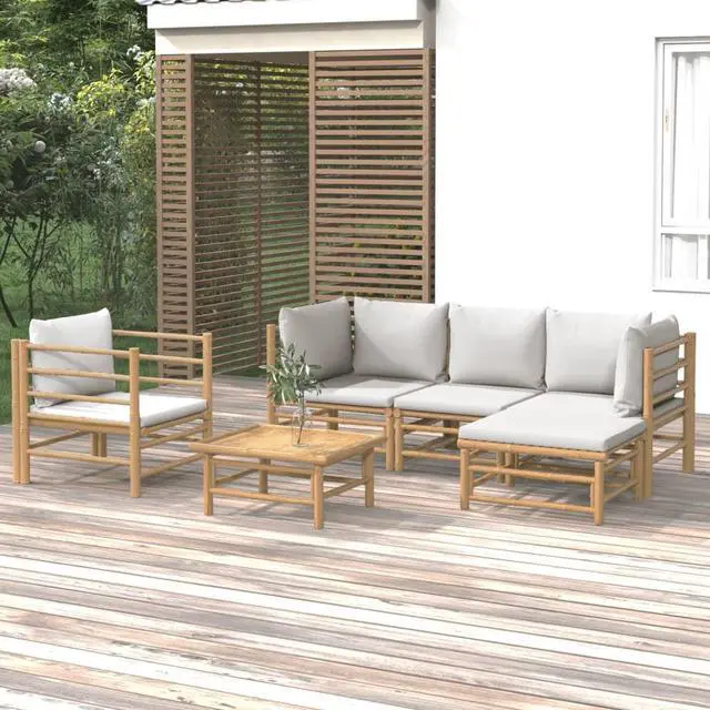 Main image of vidaXL Patio Furniture Set 6 Piece Lounge Set with Light Gray Cushions Bamboo