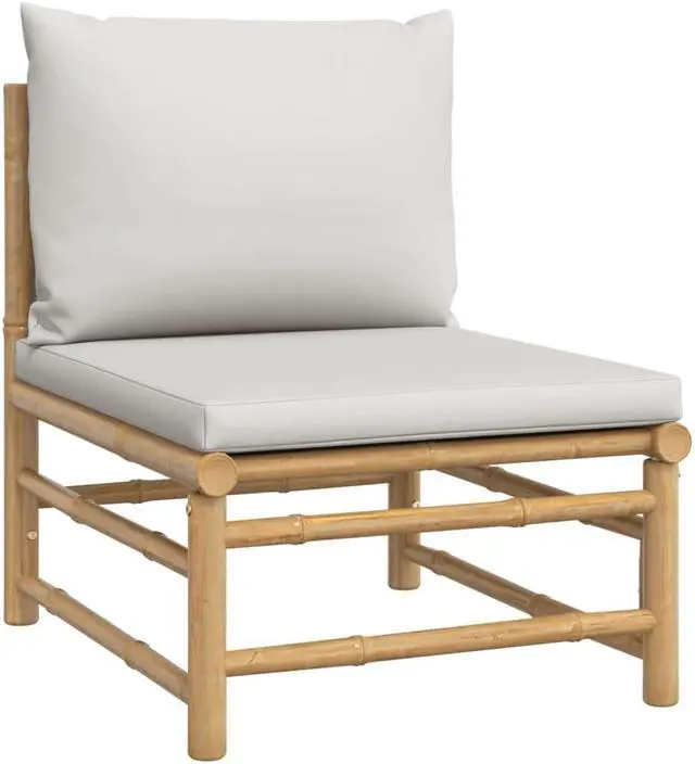 Alt view image 5 of 6 - vidaXL Patio Furniture Set 6 Piece Lounge Set with Light Gray Cushions Bamboo