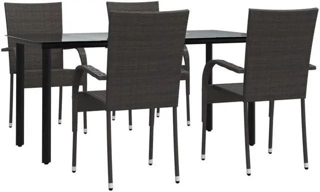 Alt view image 2 of 6 - vidaXL Patio Dining Set 5 Piece Rattan Patio Conversation Set Brown Poly Rattan