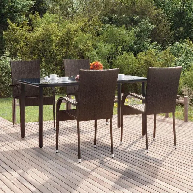 Main image of vidaXL Patio Dining Set 5 Piece Rattan Patio Conversation Set Brown Poly Rattan
