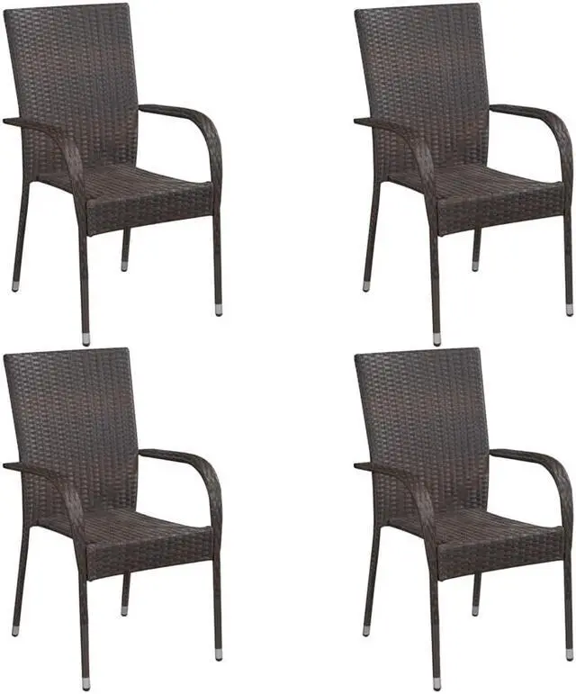 Alt view image 3 of 6 - vidaXL Patio Dining Set 5 Piece Rattan Patio Conversation Set Brown Poly Rattan