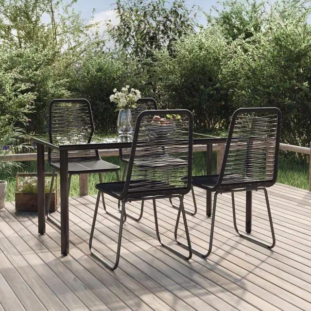 Main image of vidaXL Patio Dining Set 5 Piece Outdoor Rattan Wicker Table and Chair Set Black