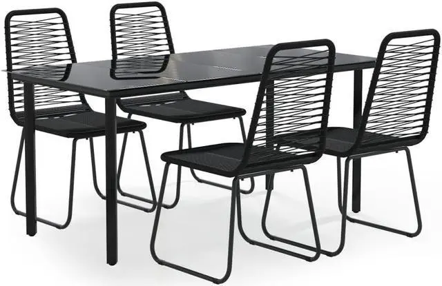 Alt view image 2 of 6 - vidaXL Patio Dining Set 5 Piece Outdoor Rattan Wicker Table and Chair Set Black