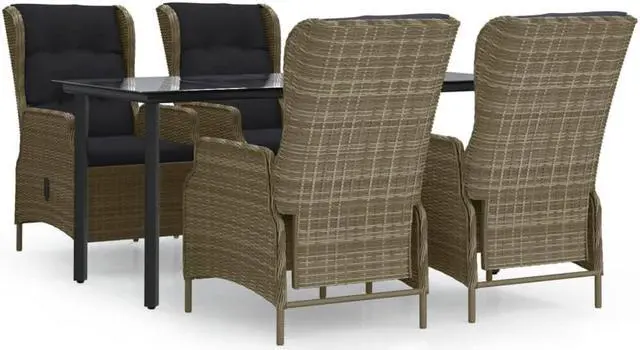 Alt view image 2 of 6 - vidaXL Patio Dining Set 5 Piece Rattan Patio Conversation Set Brown Poly Rattan