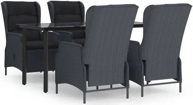 Alt view image 2 of 6 - vidaXL Patio Dining Set 5 Piece Patio Conversation Set Dark Gray Poly Rattan