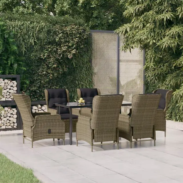 Main image of vidaXL Patio Dining Set 7 Piece Rattan Patio Conversation Set Brown Poly Rattan