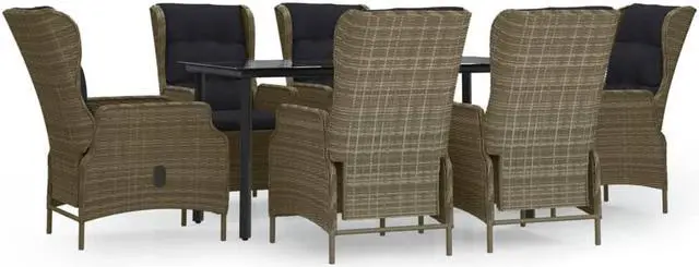 Alt view image 2 of 6 - vidaXL Patio Dining Set 7 Piece Rattan Patio Conversation Set Brown Poly Rattan