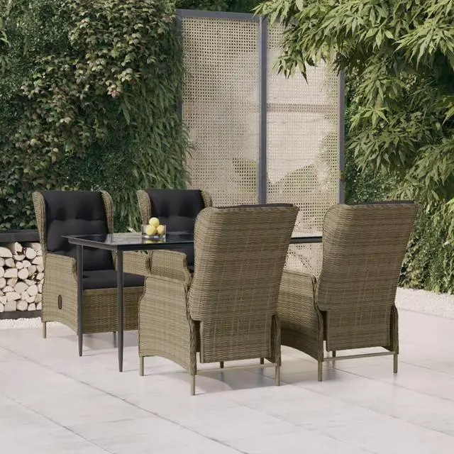 Main image of vidaXL Patio Dining Set 5 Piece Rattan Patio Conversation Set Brown Poly Rattan