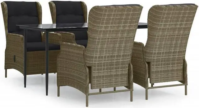Alt view image 2 of 6 - vidaXL Patio Dining Set 5 Piece Rattan Patio Conversation Set Brown Poly Rattan