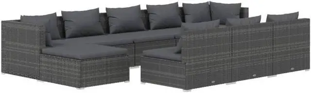 Alt view image 2 of 6 - vidaXL Patio Lounge Set 10 Piece with Cushions Gray Poly Rattan Garden Seat
