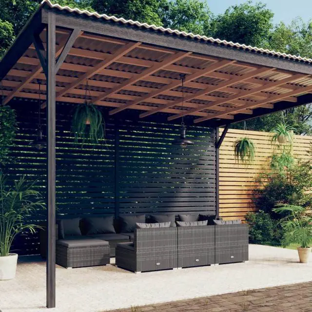 Main image of vidaXL Patio Lounge Set 10 Piece with Cushions Gray Poly Rattan Garden Seat