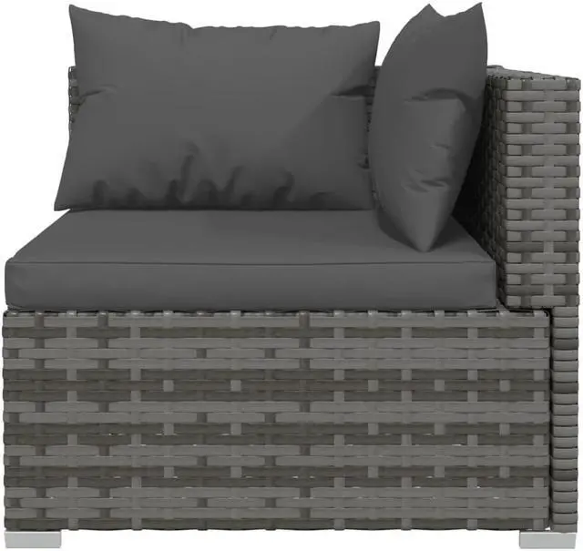 Alt view image 5 of 6 - vidaXL Patio Lounge Set 10 Piece with Cushions Gray Poly Rattan Garden Seat