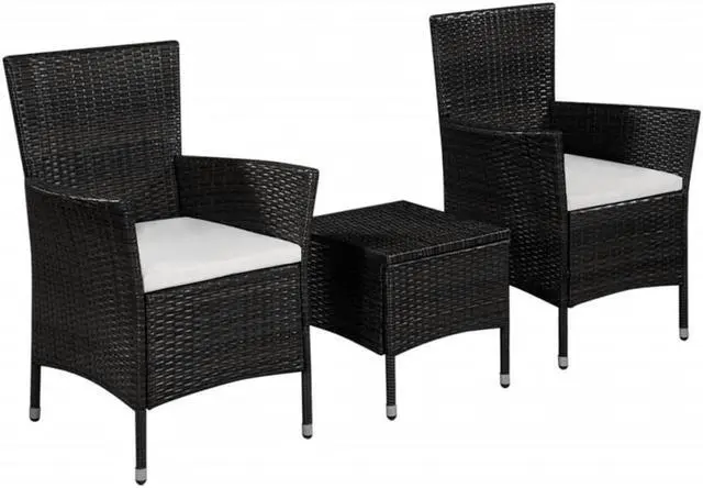 Alt view image 11 of 11 - vidaXL Patio Bistro Set 3 Piece Patio Furniture Set Table Chairs Rattan Black
