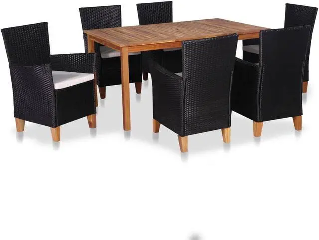 Alt view image 5 of 7 - vidaXL Patio Dining Set 7 Piece Table and Chairs Poly Rattan Black and Brown