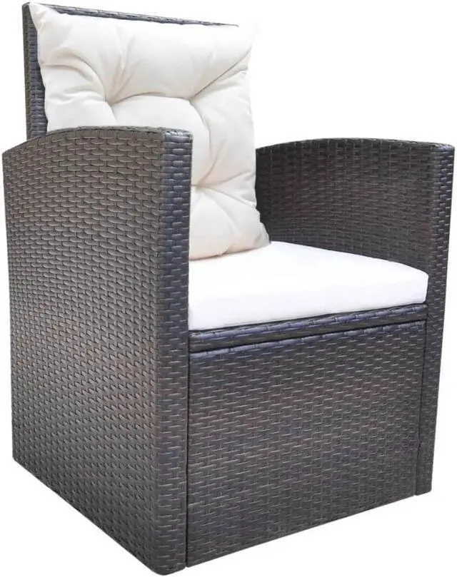 Alt view image 5 of 6 - vidaXL Patio Furniture Set 6 Piece Outdoor Table and Chairs Poly Rattan Brown