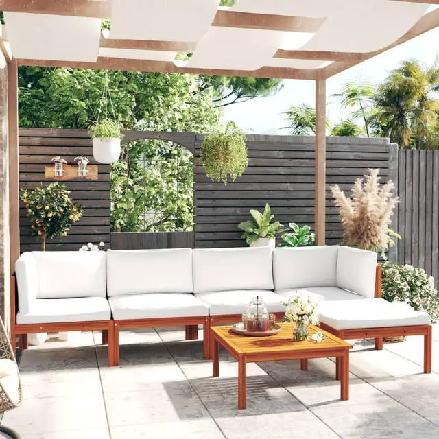 Alt view image 6 of 7 - vidaXL Patio Lounge Set 6 Piece Sofa with Cushions Cream Solid Acacia Wood