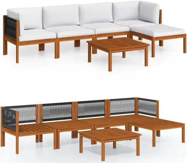 Alt view image 7 of 7 - vidaXL Patio Lounge Set 6 Piece Sofa with Cushions Cream Solid Acacia Wood