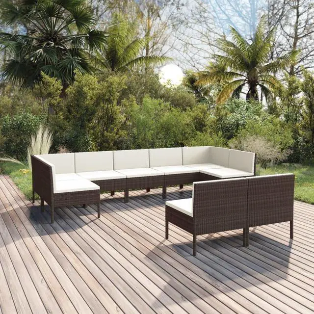 Alt view image 6 of 7 - vidaXL Patio Lounge Set Outdoor Sectional Sofa Set 9 Piece Poly Rattan Brown