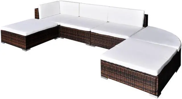 Alt view image 4 of 5 - vidaXL Patio Furniture Set 6 Piece Patio Sofa with Stool Poly Rattan Brown
