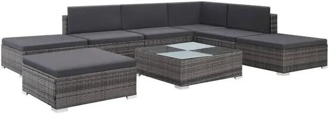 Alt view image 7 of 7 - vidaXL Patio Furniture Set 8 Piece Outdoor Sofa and Table Poly Rattan Gray