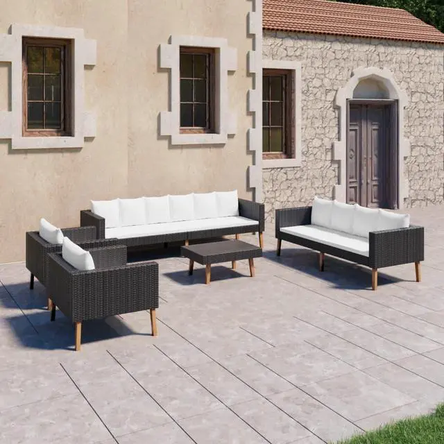 Alt view image 7 of 7 - vidaXL Patio Furniture Set 5 Piece Sofa Couch with Cushions Poly Rattan Black