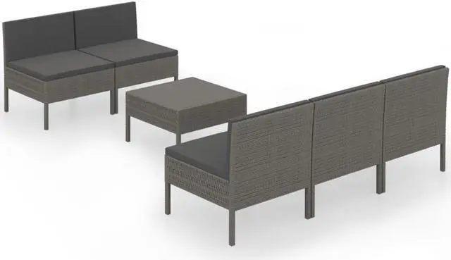 Alt view image 7 of 7 - vidaXL Garden Lounge Set Patio Sectional Sofa Couch 6 Piece Poly Rattan Gray