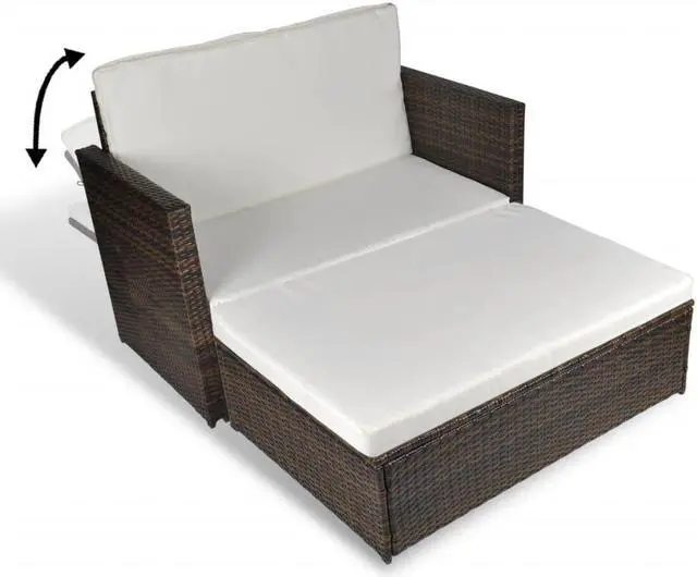 Alt view image 11 of 11 - vidaXL 2 Seater Sofa Patio Wicker Sleeper Sofa with Cushions PE Rattan Brown