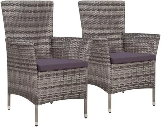 Alt view image 9 of 10 - vidaXL Patio Chairs 2 pcs Patio Dining Chair with Cushion Poly Rattan Gray