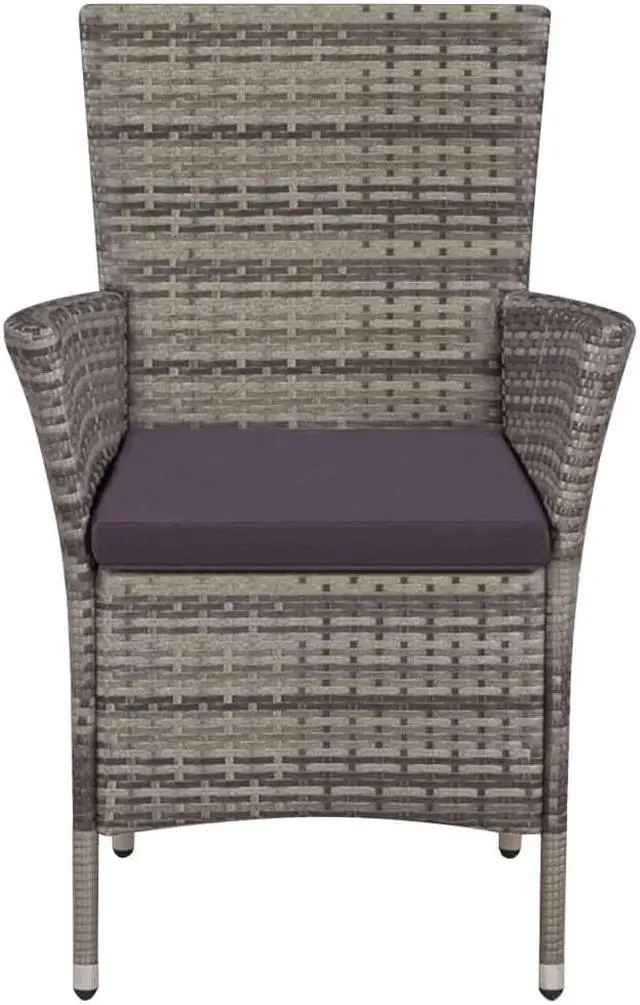 Alt view image 10 of 10 - vidaXL Patio Chairs 2 pcs Patio Dining Chair with Cushion Poly Rattan Gray