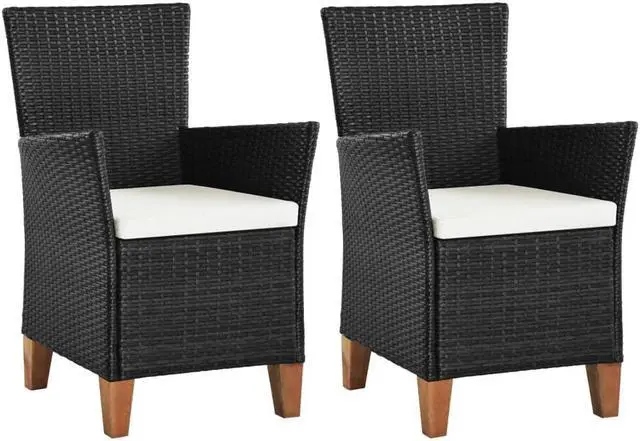 Alt view image 14 of 14 - vidaXL Patio Chairs 2 Pcs Dining Single Chair with Cushions Poly Rattan Black