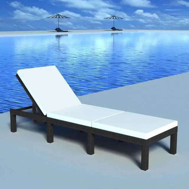 Alt view image 8 of 10 - vidaXL Patio Lounge Chair Outdoor Chaise Lounge with Cushion Poly Rattan Black