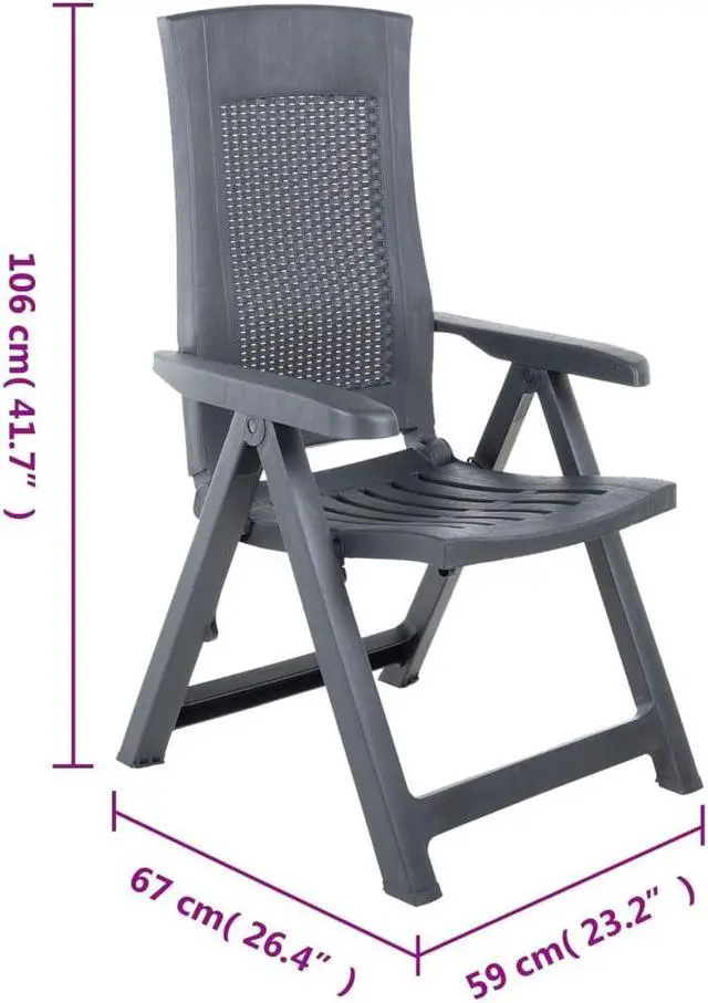 Alt view image 13 of 16 - vidaXL Outdoor Recliner Chairs 2 Pcs Patio Reclining Chair Plastic Anthracite