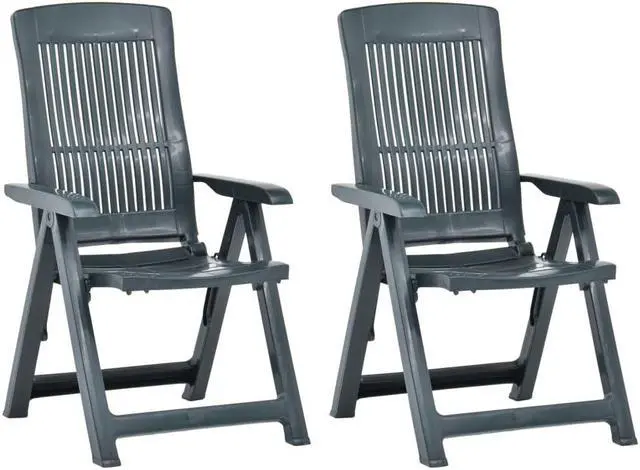 Alt view image 12 of 18 - vidaXL Outdoor Recliner Chairs 2 Pcs Reclining Chair with Armrest Plastic Green