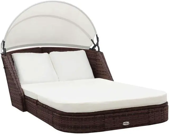 Alt view image 6 of 7 - vidaXL Double Sun Lounger 2-Person Sun Lounger with Canopy Poly Rattan Brown