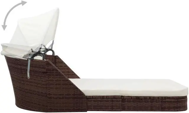 Alt view image 7 of 7 - vidaXL Double Sun Lounger 2-Person Sun Lounger with Canopy Poly Rattan Brown