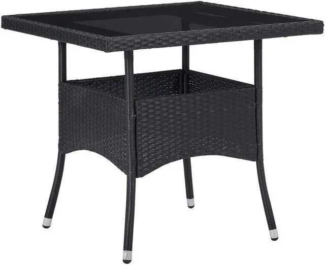 Alt view image 9 of 10 - vidaXL Outdoor Dining Table Garden Patio Table with Glass Top PE Rattan Black