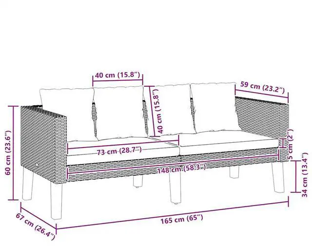 Alt view image 4 of 7 - vidaXL Patio Sofa Loveseat with Cushions Chair for Backyard PE Rattan Black