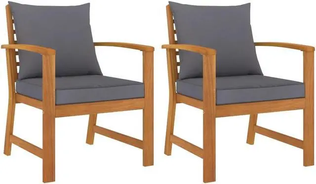 Alt view image 13 of 13 - vidaXL Patio Chairs 2 Pcs Dining Chair with Dark Gray Cushion Solid Wood Acacia