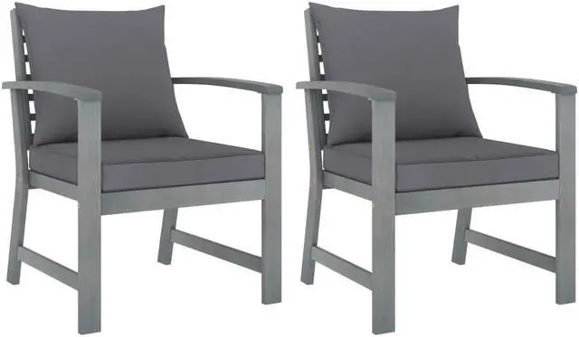 Alt view image 13 of 13 - vidaXL Patio Chairs 2 Pcs Dining Chair with Dark Gray Cushions Solid Wood Acacia
