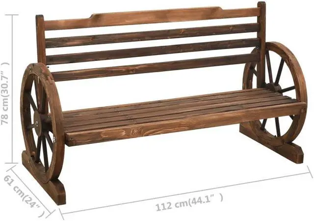 Alt view image 13 of 16 - vidaXL Wheel Bench Garden Wooden Wheel Bench with Backrest Solid Wood Fir