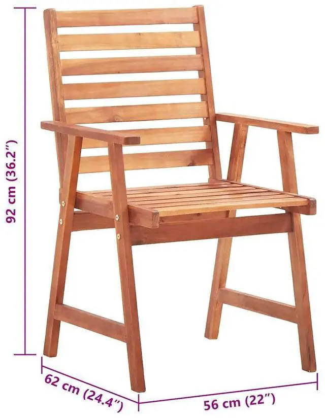 Alt view image 4 of 7 - vidaXL Patio Dining Chairs 2 Pcs Outdoor Chair with Cushions Solid Wood Acacia