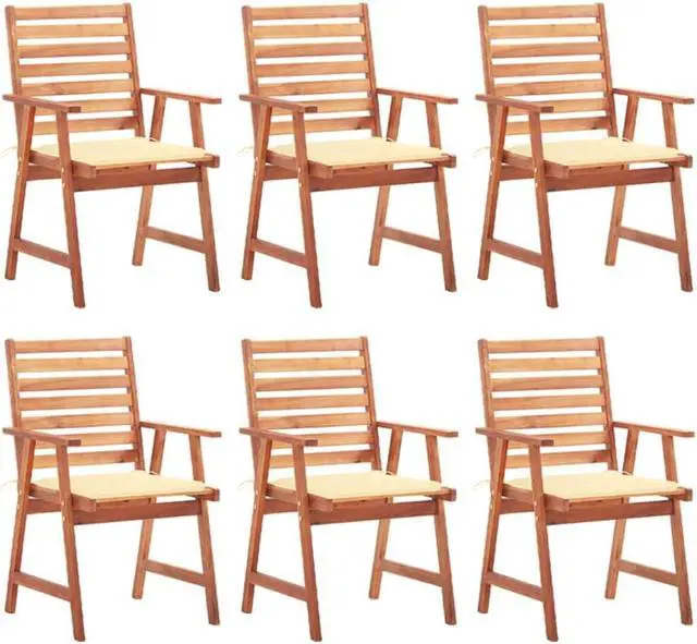 Alt view image 5 of 7 - vidaXL Patio Dining Chairs 6 Pcs Outdoor Chair with Cushions Solid Wood Acacia
